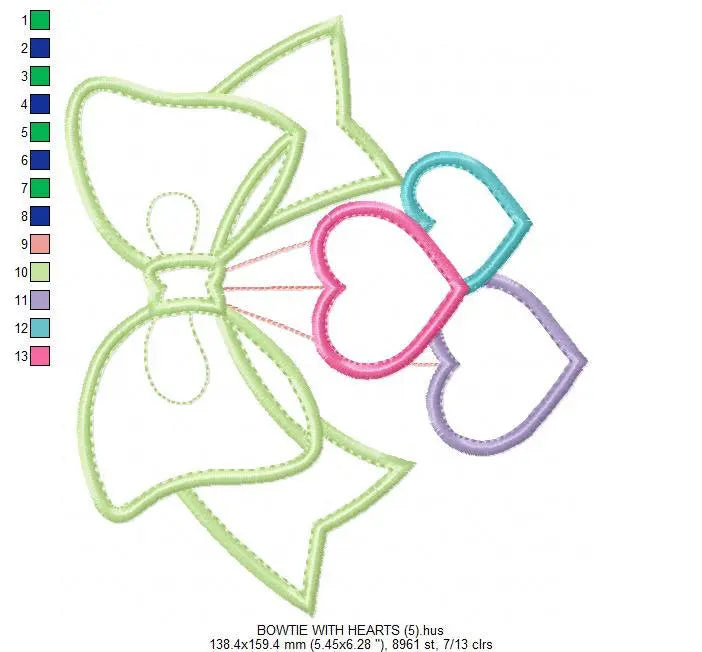 Lace with hearts embroidery designs - Bow Tie embroidery design machine embroidery pattern - baby girl embroidery file  lace applique design Marcia Embroidery