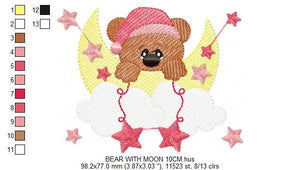 Bear embroidery designs - Cloud embroidery design machine embroidery pattern - bear filled stitch design - Teddy embroidery Moon embroidery