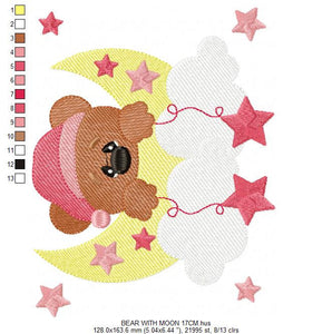 Bear embroidery designs - Cloud embroidery design machine embroidery pattern - bear filled stitch design - Teddy embroidery Moon embroidery