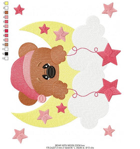 Bear embroidery designs - Cloud embroidery design machine embroidery pattern - bear filled stitch design - Teddy embroidery Moon embroidery