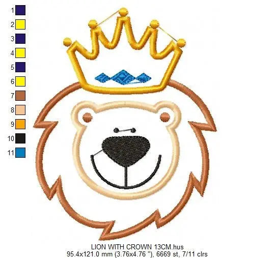 Lion embroidery designs - Lion King machine embroidery pattern - Baby boy Lion with crown applique - Instant digital download pes jef dst Marcia Embroidery