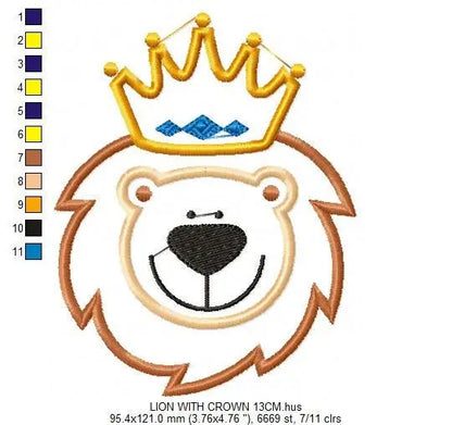 Lion embroidery designs - Lion King machine embroidery pattern - Baby boy Lion with crown applique - Instant digital download pes jef dst Marcia Embroidery