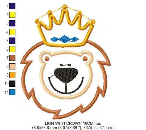 Lion embroidery designs - Lion King machine embroidery pattern - Baby boy Lion with crown applique - Instant digital download pes jef dst Marcia Embroidery
