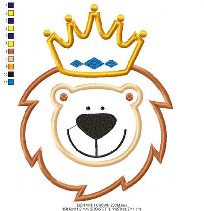 Lion embroidery designs - Lion King machine embroidery pattern - Baby boy Lion with crown applique - Instant digital download pes jef dst Marcia Embroidery
