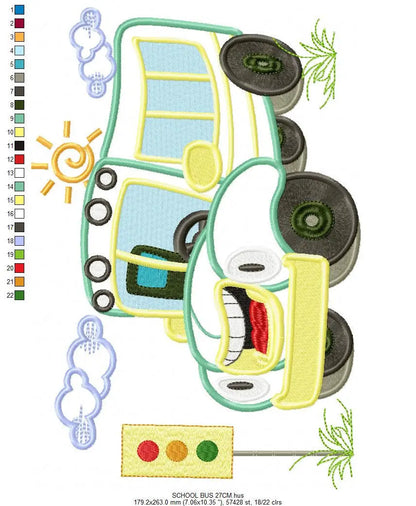 School Bus embroidery designs - Bus machine embroidery pattern - School Bus applique design - Instant digital download oes jef dst hus vp3 Marcia Embroidery