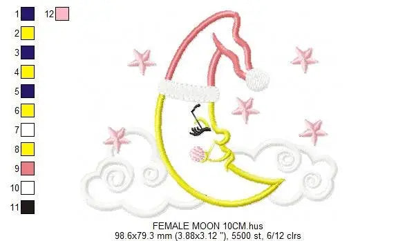 Sleeping moon embroidery design - Half moon embroidery design machine embroidery pattern - Pillow embroidery file - moon applique design Marcia Embroidery