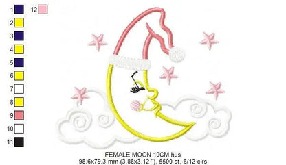 Sleeping moon embroidery design - Half moon embroidery design machine embroidery pattern - Pillow embroidery file - moon applique design Marcia Embroidery