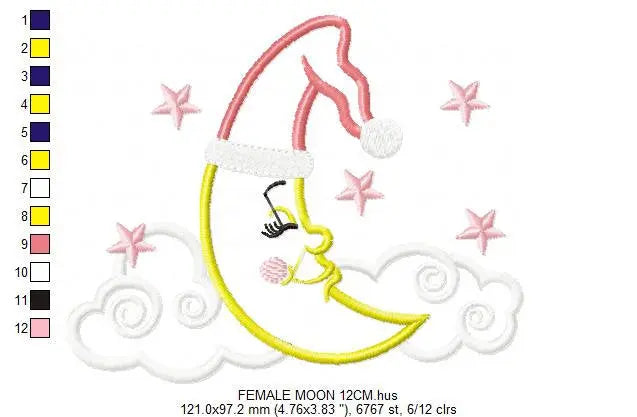 Sleeping moon embroidery design - Half moon embroidery design machine embroidery pattern - Pillow embroidery file - moon applique design Marcia Embroidery