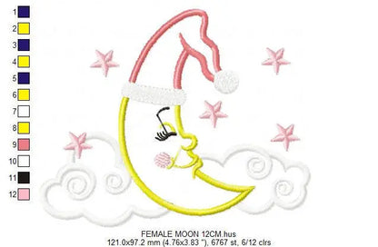 Sleeping moon embroidery design - Half moon embroidery design machine embroidery pattern - Pillow embroidery file - moon applique design Marcia Embroidery