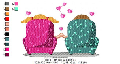 Couple on couch embroidery designs - Love Valentines embroidery design machine embroidery pattern - Boyfriend girlfriend - instant download