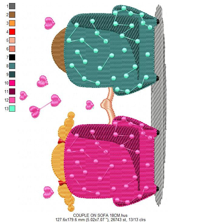 Couple on couch embroidery designs - Love Valentines embroidery design machine embroidery pattern - Boyfriend girlfriend - instant download