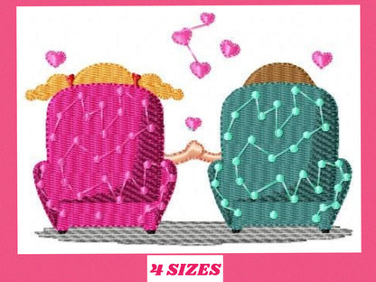 Couple on couch embroidery designs - Love Valentines embroidery design machine embroidery pattern - Boyfriend girlfriend - instant download