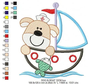 Dog embroidery designs - Boat embroidery design machine embroidery pattern - puppy embroidery file - kid embroidery dog boat applique design Marcia Embroidery