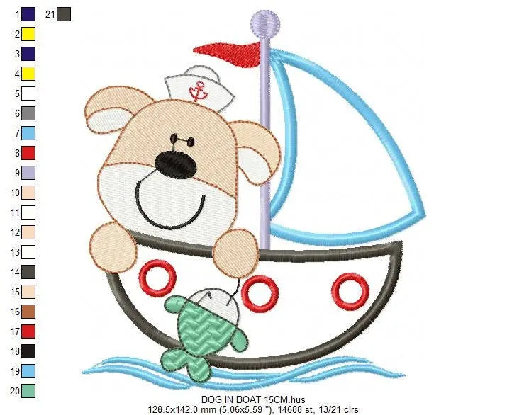 Dog embroidery designs - Boat embroidery design machine embroidery pattern - puppy embroidery file - kid embroidery dog boat applique design Marcia Embroidery
