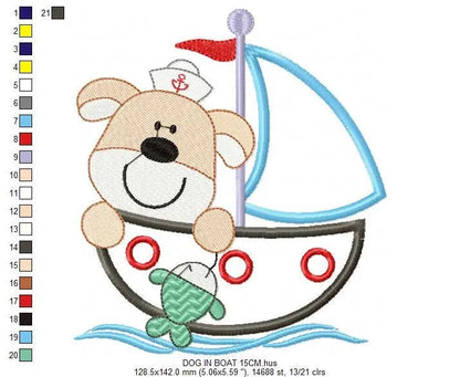 Dog embroidery designs - Boat embroidery design machine embroidery pattern - puppy embroidery file - kid embroidery dog boat applique design Marcia Embroidery
