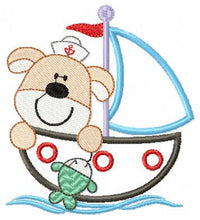 Cargar imagen en el visor de la galería, Dog embroidery designs - Boat embroidery design machine embroidery pattern - puppy embroidery file - kid embroidery dog boat applique design
