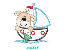 Cargar imagen en el visor de la galería, Dog embroidery designs - Boat embroidery design machine embroidery pattern - puppy embroidery file - kid embroidery dog boat applique design
