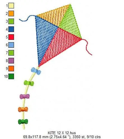 Kite embroidery designs - Baby Boy toy machine embroidery pattern - Kid toy embroidery file - Sky flying kites - Instant digital download Marcia Embroidery