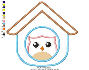 Owl embroidery design - Owl in a house embroidery design machine embroidery pattern - baby girl embroidery file - owl applique design pes