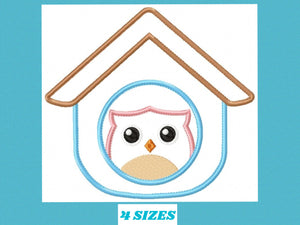 Owl embroidery design - Owl in a house embroidery design machine embroidery pattern - baby girl embroidery file - owl applique design pes