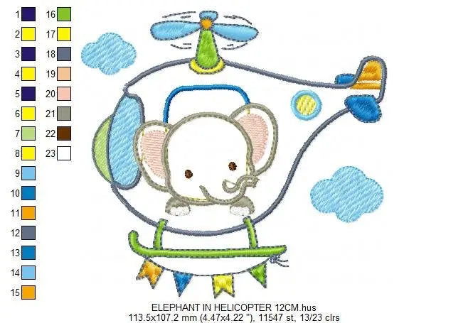 Elephant embroidery designs - Safari embroidery design machine embroidery pattern - Helicopter embroidery file - elephant pattern Chopper Marcia Embroidery