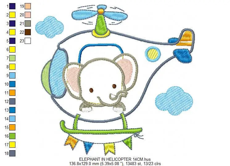 Elephant embroidery designs - Safari embroidery design machine embroidery pattern - Helicopter embroidery file - elephant pattern Chopper Marcia Embroidery