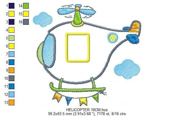 Helicopter with clouds embroidery designs - Chopper applique machine embroidery pattern - Baby boy file - Instant digital download pes jef Marcia Embroidery
