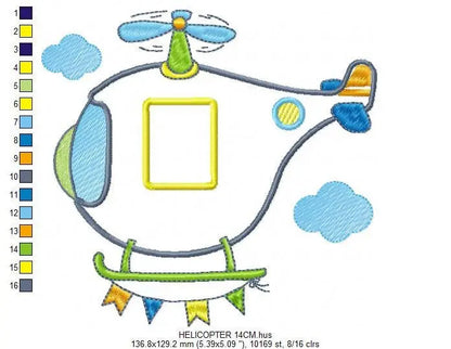 Helicopter with clouds embroidery designs - Chopper applique machine embroidery pattern - Baby boy file - Instant digital download pes jef Marcia Embroidery