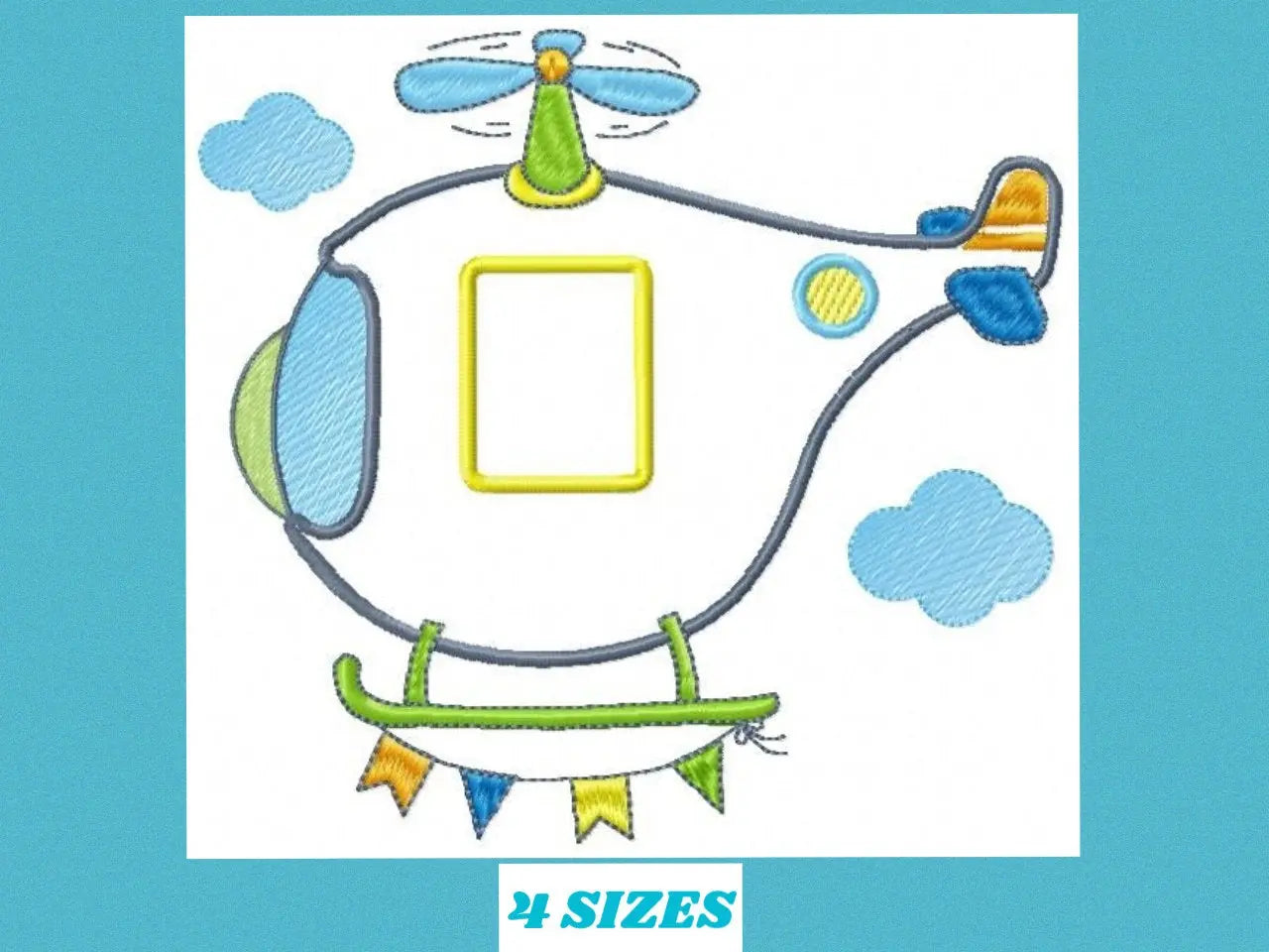 Helicopter with clouds embroidery designs - Chopper applique machine embroidery pattern - Baby boy file - Instant digital download pes jef Marcia Embroidery
