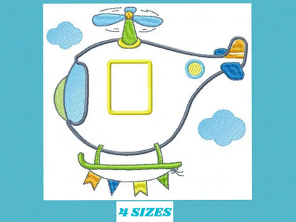 Helicopter with clouds embroidery designs - Chopper applique machine embroidery pattern - Baby boy file - Instant digital download pes jef Marcia Embroidery