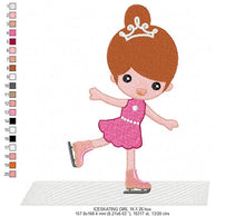 Charger l&#39;image dans la galerie, Ice Skater embroidery designs - Baby girl embroidery design machine embroidery pattern - Winter embroidery file - girl with ice skates
