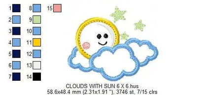 Cloud embroidery design - Moon and stars machine embroidery pattern - Baby boy sky file - Night applique design - Instant digital download Marcia Embroidery