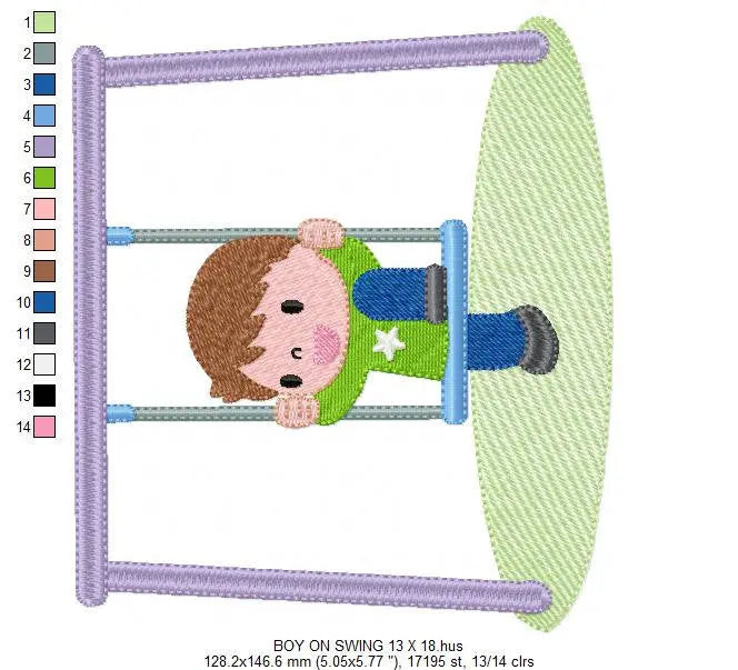 Boy embroidery designs - Girl embroidery design machine embroidery pattern - boy on swing embroidery file - kid embroidery instant download Marcia Embroidery