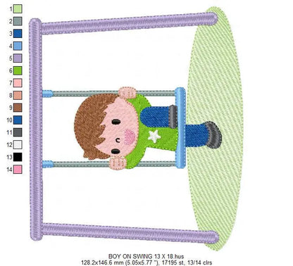 Boy embroidery designs - Girl embroidery design machine embroidery pattern - boy on swing embroidery file - kid embroidery instant download Marcia Embroidery