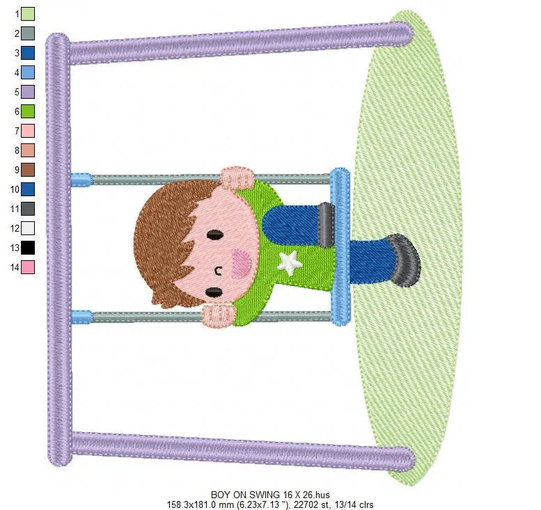 Boy embroidery designs - Girl embroidery design machine embroidery pattern - boy on swing embroidery file - kid embroidery instant download Marcia Embroidery
