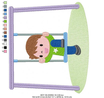 Boy embroidery designs - Girl embroidery design machine embroidery pattern - boy on swing embroidery file - kid embroidery instant download Marcia Embroidery