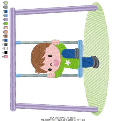 Boy embroidery designs - Girl embroidery design machine embroidery pattern - boy on swing embroidery file - kid embroidery instant download Marcia Embroidery