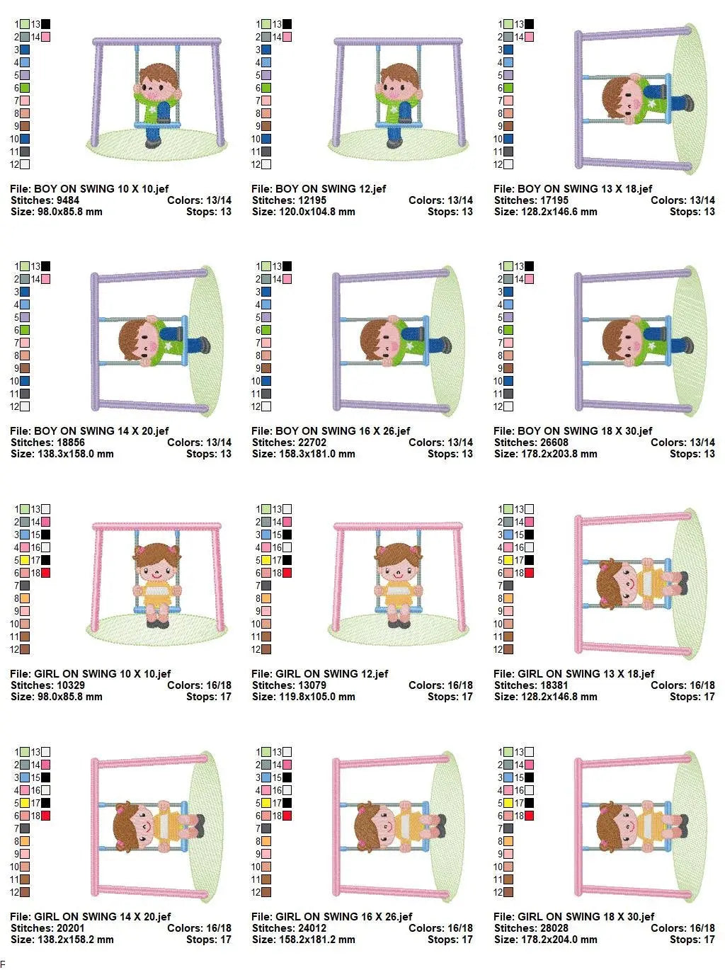 Boy embroidery designs - Girl embroidery design machine embroidery pattern - boy on swing embroidery file - kid embroidery instant download Marcia Embroidery