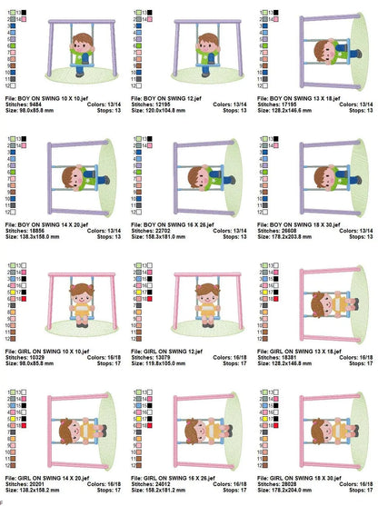 Boy embroidery designs - Girl embroidery design machine embroidery pattern - boy on swing embroidery file - kid embroidery instant download Marcia Embroidery