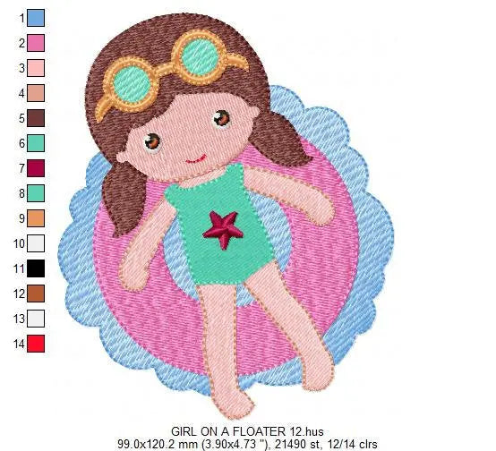 Swimmer embroidery designs - Baby girl with pool floater machine embroidery pattern - Instant digital download pes jef dst hus vp3 xxx vip Marcia Embroidery
