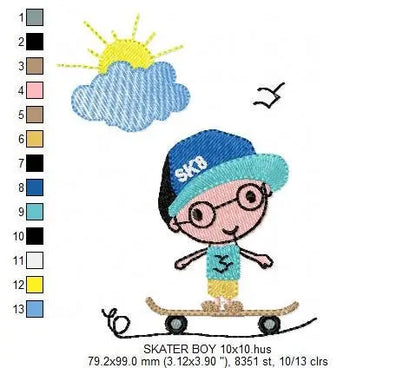 Skate embroidery designs - Skateboard embroidery design machine embroidery pattern - boy embroidery file - instant download skateboarding Marcia Embroidery