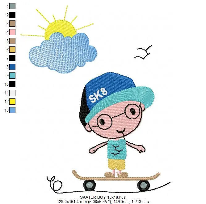 Skate embroidery designs - Skateboard embroidery design machine embroidery pattern - boy embroidery file - instant download skateboarding Marcia Embroidery