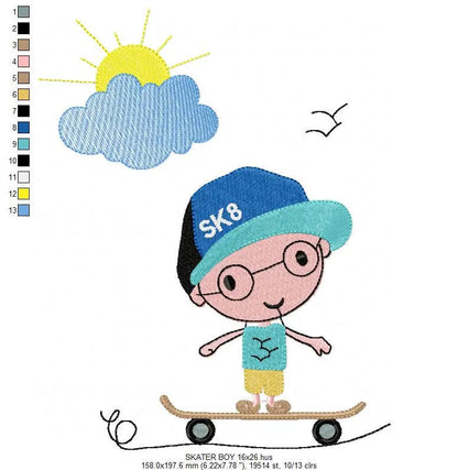 Skate embroidery designs - Skateboard embroidery design machine embroidery pattern - boy embroidery file - instant download skateboarding Marcia Embroidery