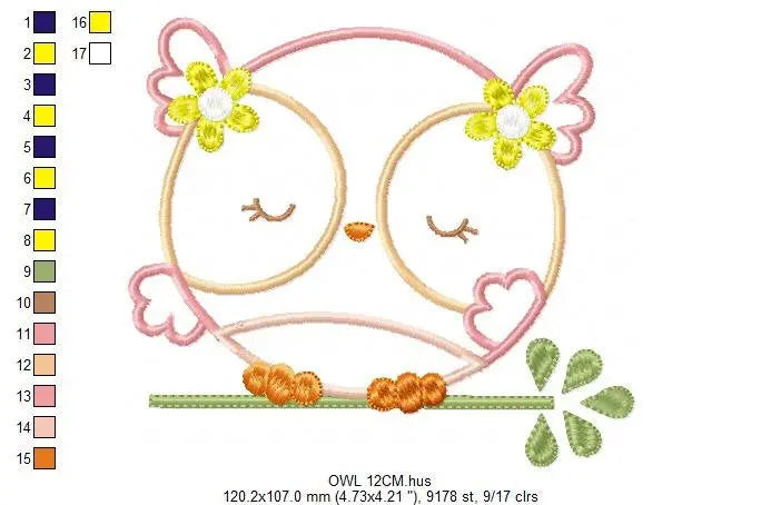 Owl applique embroidery design - Owl on branch embroidery design machine embroidery pattern - baby girl embroidery file - instant download Marcia Embroidery