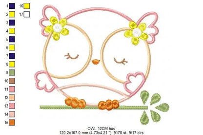 Owl applique embroidery design - Owl on branch embroidery design machine embroidery pattern - baby girl embroidery file - instant download Marcia Embroidery