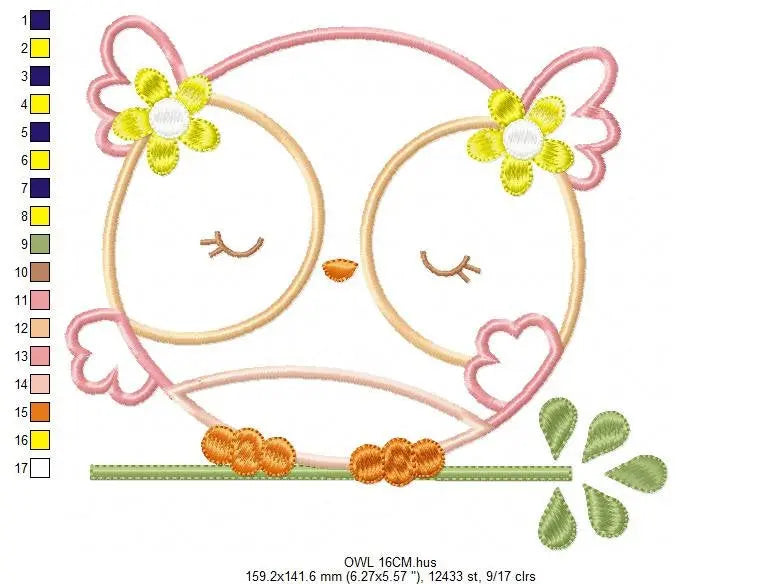 Owl applique embroidery design - Owl on branch embroidery design machine embroidery pattern - baby girl embroidery file - instant download Marcia Embroidery