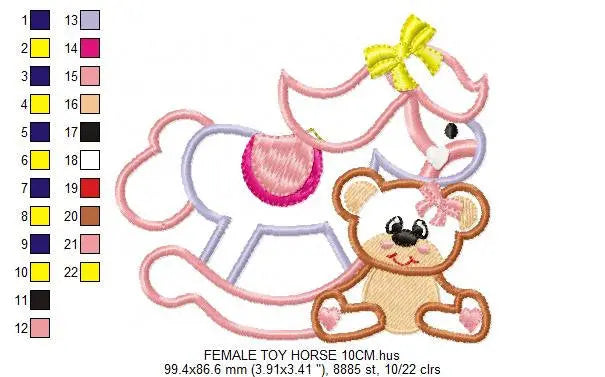 Horse Toy embroidery design - Baby Boy and girl machine embroidery pattern - Toy horse swing applique - Instant digital download pes jef dst Marcia Embroidery