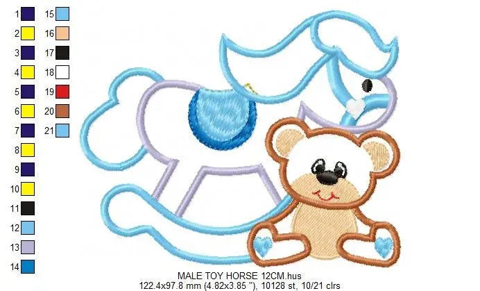 Horse Toy embroidery design - Baby Boy and girl machine embroidery pattern - Toy horse swing applique - Instant digital download pes jef dst Marcia Embroidery