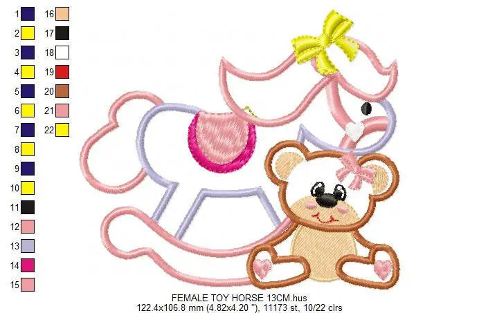 Horse Toy embroidery design - Baby Boy and girl machine embroidery pattern - Toy horse swing applique - Instant digital download pes jef dst Marcia Embroidery