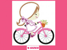 Cargar imagen en el visor de la galería, Girl embroidery designs - Girl with bike embroidery design machine embroidery pattern - girl applique design - baby embroidery bike applique
